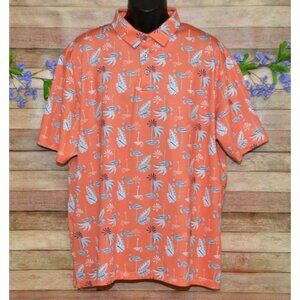 Nicklaus Eco Choice Golf Polo Shirt Mens XXL Orange & Blue Flamingo Print Beach